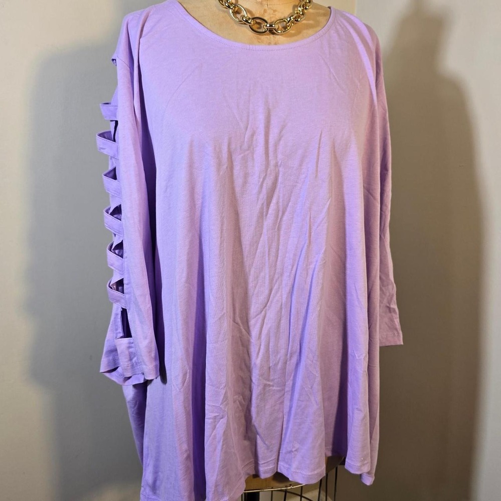 Roaman's lavender cutout sleeve cotton top 4X